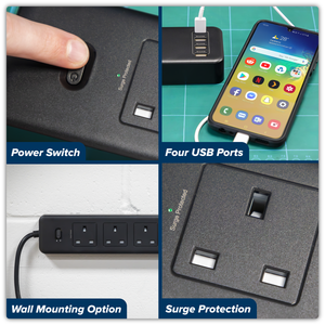 Sealey EL34USBB 2.6m Extension Lead with USB Ports - Black - additional view 3