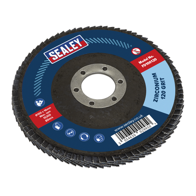 Sealey FD100120 100mm Zirconium Flap Disc 120Grit 16mm Bore