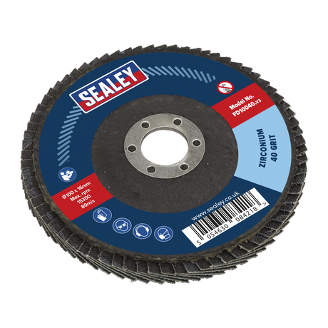 Sealey FD10040 100mm Zirconium Flap Disc 40Grit 16mm Bore