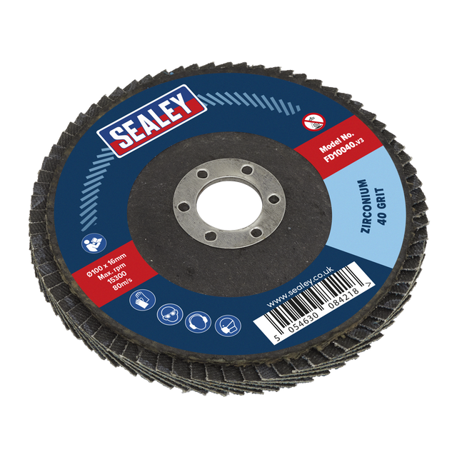Sealey FD10040 100mm Zirconium Flap Disc 40Grit 16mm Bore