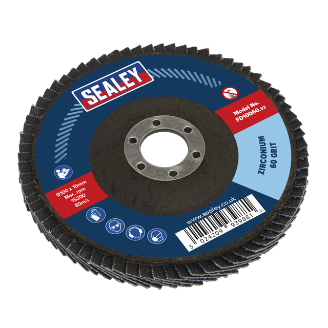 Sealey FD10060 100mm Zirconium Flap Disc 60Grit 16mm Bore
