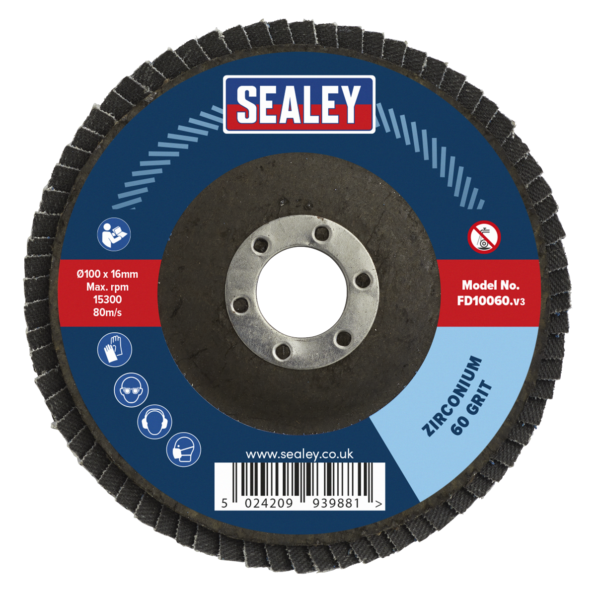 Sealey FD10060 100mm Zirconium Flap Disc 60Grit 16mm Bore - additional view 5