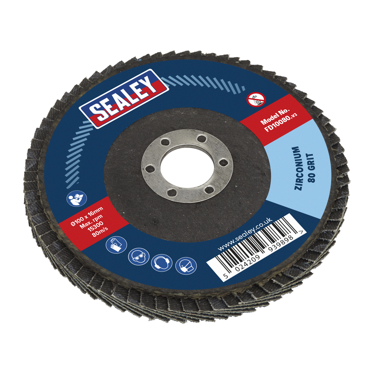 Sealey FD10080 100mm Zirconium Flap Disc 80Grit 16mm Bore