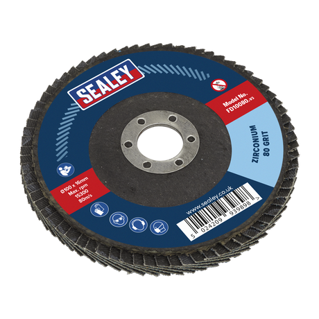 Sealey FD10080 100mm Zirconium Flap Disc 80Grit 16mm Bore