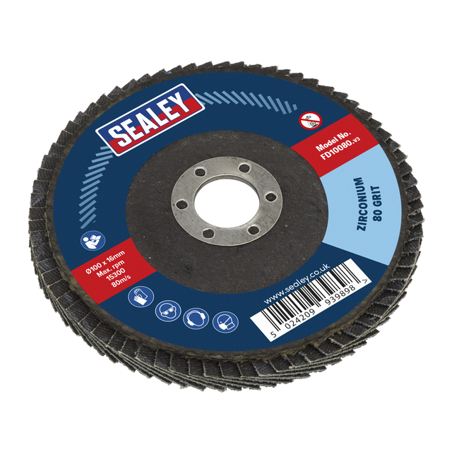Sealey FD10080 100mm Zirconium Flap Disc 80Grit 16mm Bore