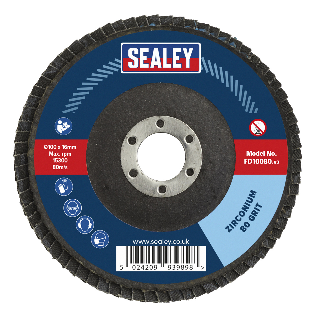Sealey FD10080 100mm Zirconium Flap Disc 80Grit 16mm Bore - additional view 3