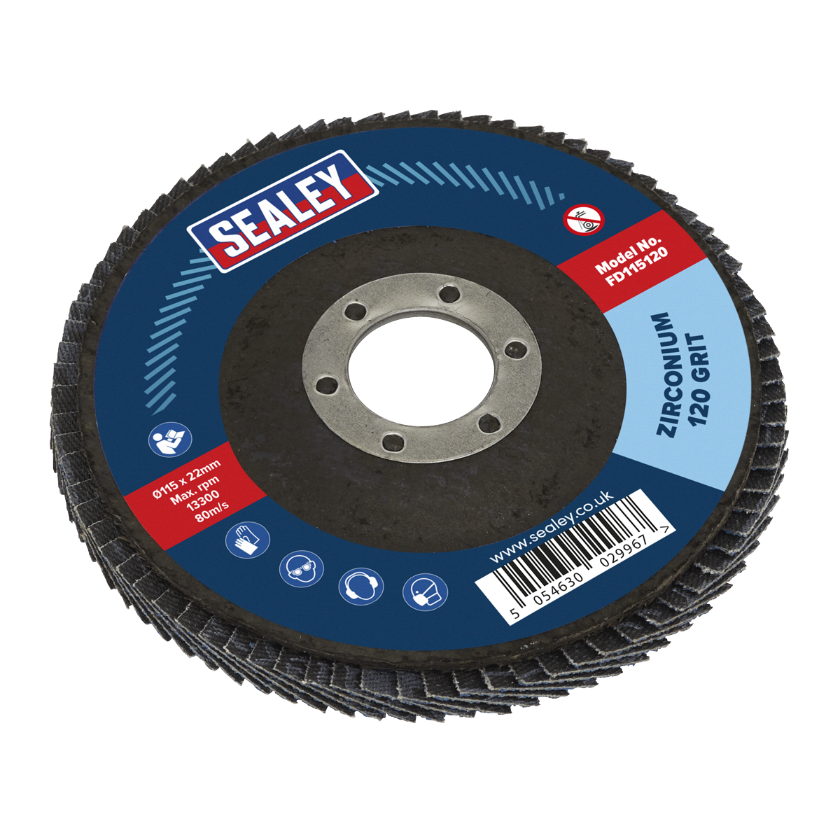 Sealey FD11512010 115mm Zirconium Flap Discs 120Grit 22mm Bore - Pack of 10 - additional view 3