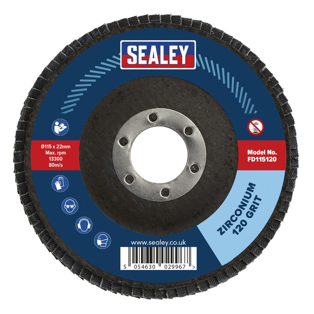 Sealey FD11512010 115mm Zirconium Flap Discs 120Grit 22mm Bore - Pack of 10 - additional view 4