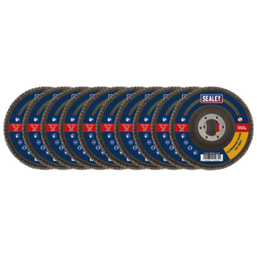 Sealey FD115120E10 115mm Aluminium Oxide Flap Discs 120Grit 22mm Bore - Pack of 10