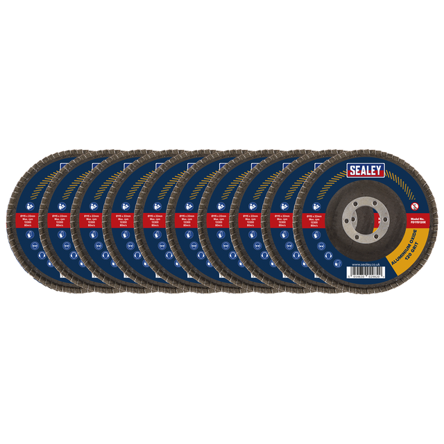 Sealey FD115120E10 115mm Aluminium Oxide Flap Discs 120Grit 22mm Bore - Pack of 10