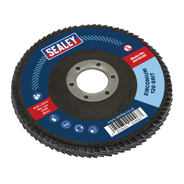 Sealey FD115120 115mm Zirconium Flap Disc 120Grit 22mm Bore