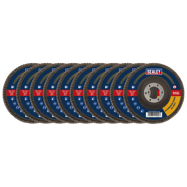 Sealey FD11540E10 115mm Aluminium Oxide Flap Discs 40Grit 22mm Bore - Pack of 10