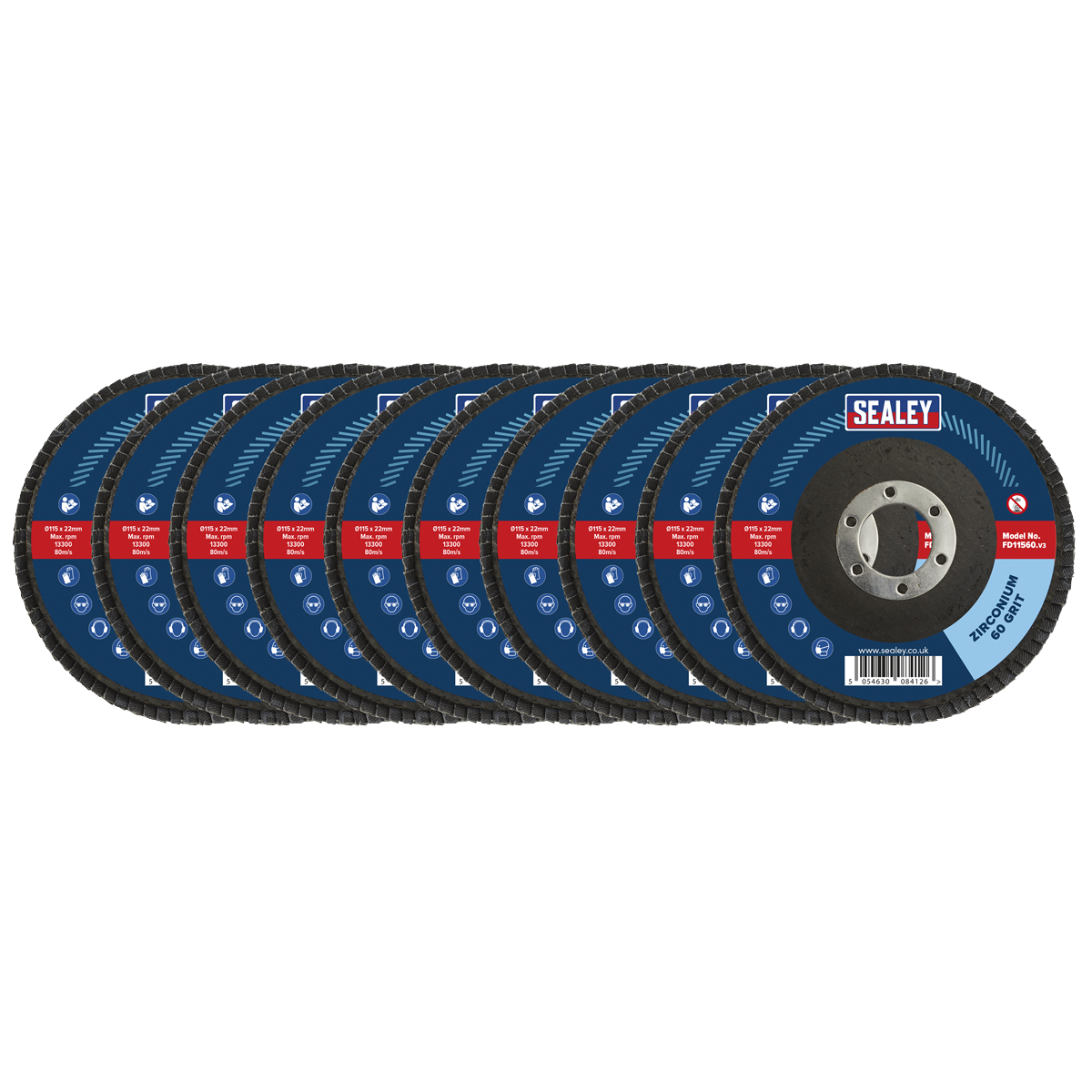 Sealey FD1156010 115mm Zirconium Flap Discs 60Grit 22mm Bore - Pack of 10