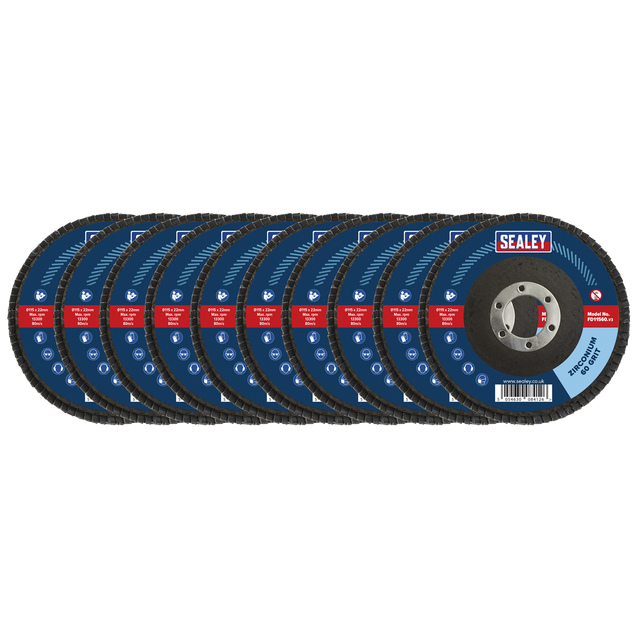 Sealey FD1156010 115mm Zirconium Flap Discs 60Grit 22mm Bore - Pack of 10