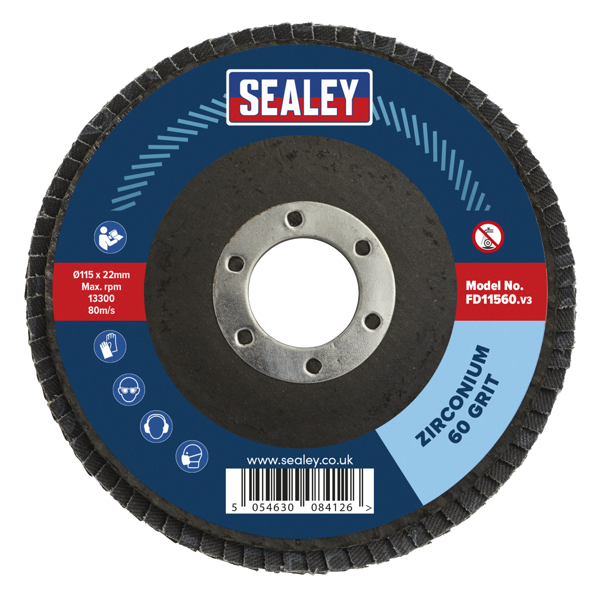 Sealey FD1156010 115mm Zirconium Flap Discs 60Grit 22mm Bore - Pack of 10 - additional view 7