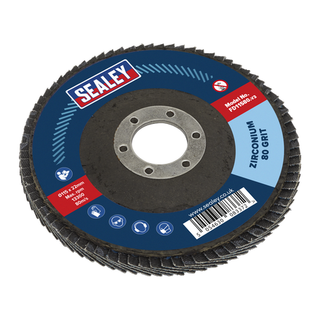 Sealey FD11580 115mm Zirconium Flap Disc 80Grit 22mm Bore