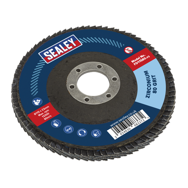 Sealey FD11580 115mm Zirconium Flap Disc 80Grit 22mm Bore