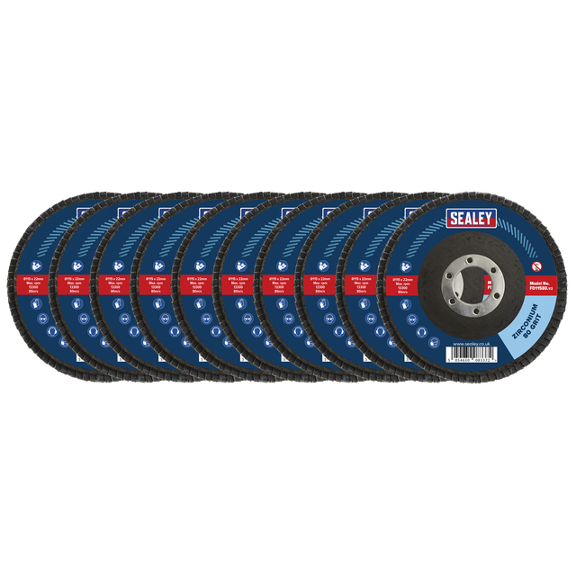 Sealey FD1158010 115mm Zirconium Flap Discs 80Grit 22mm Bore - Pack of 10