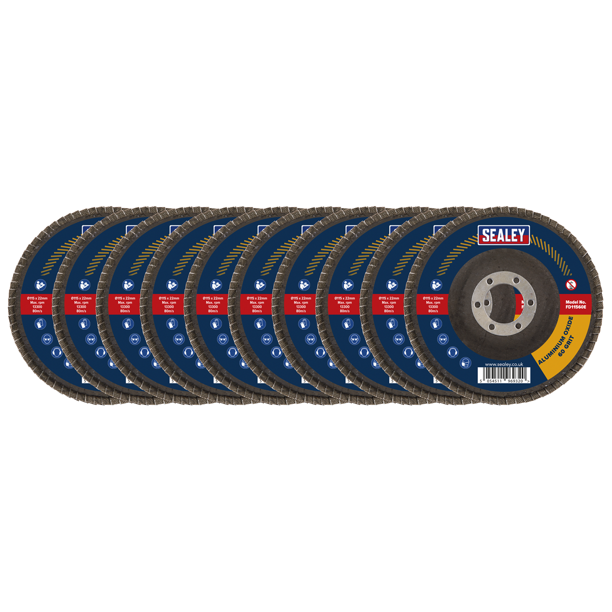 Sealey FD115EMIX 115mm Aluminium Oxide Flap Discs Assorted Grit 22mm Bore - Pack of 10