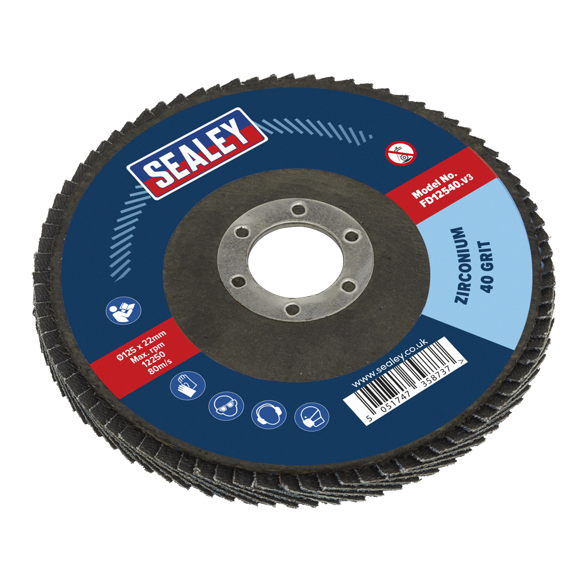 Sealey FD12540 125mm Zirconium Flap Disc 40Grit 22mm Bore