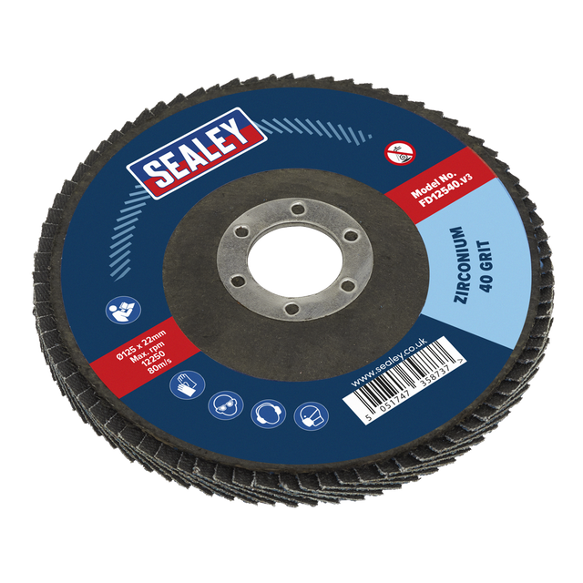 Sealey FD12540 125mm Zirconium Flap Disc 40Grit 22mm Bore