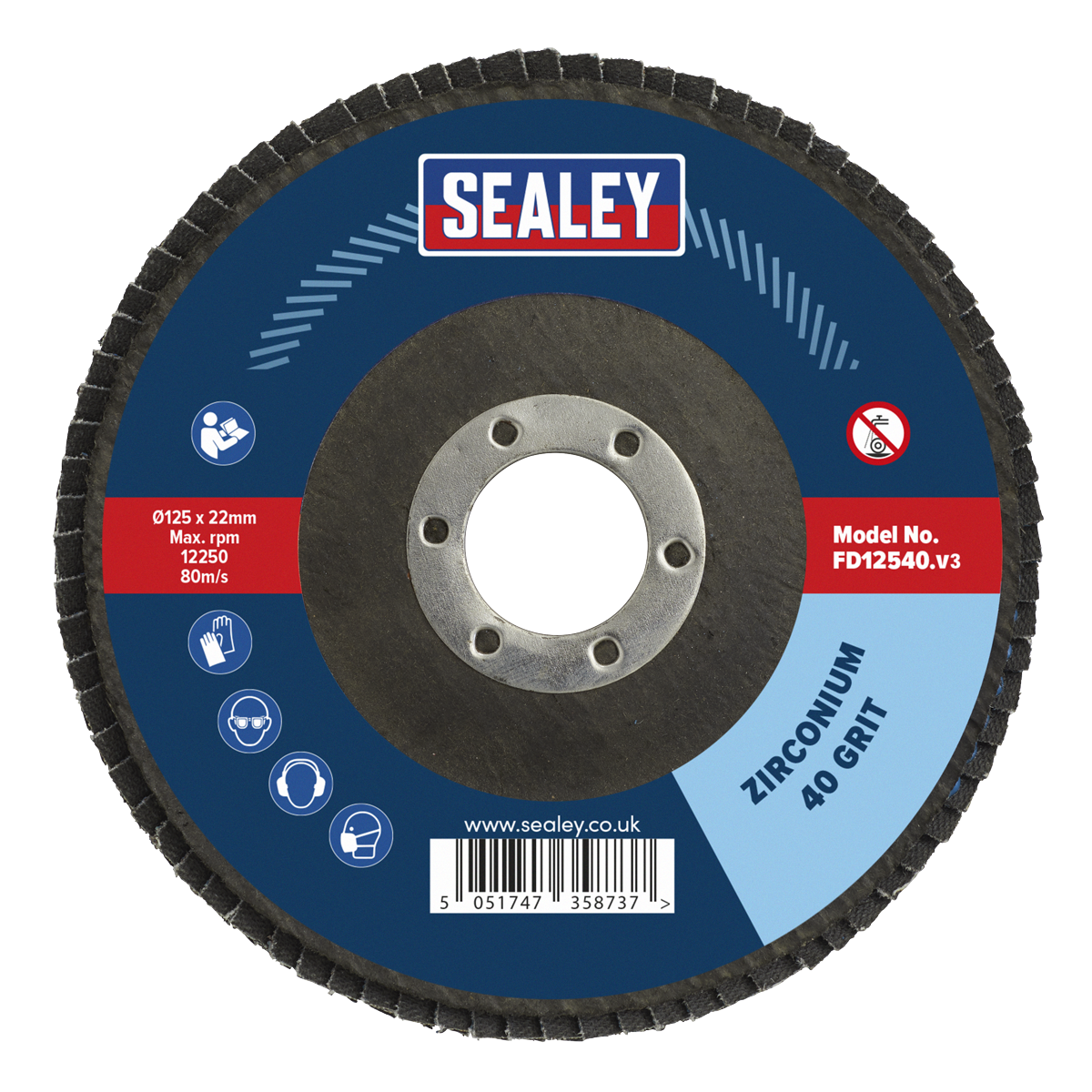 Sealey FD12540 125mm Zirconium Flap Disc 40Grit 22mm Bore - additional view 3