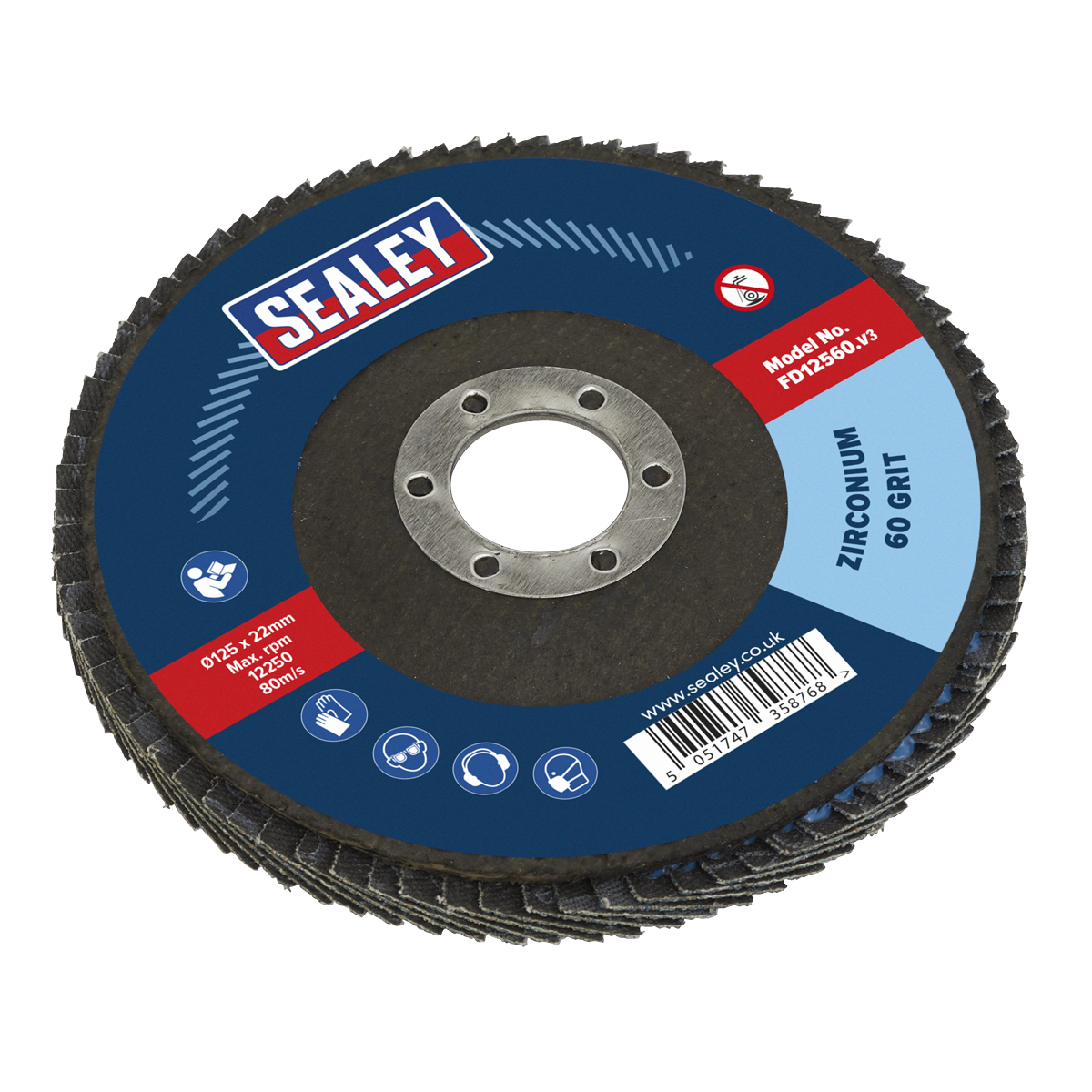Sealey FD12560 125mm Zirconium Flap Disc 60Grit 22mm Bore
