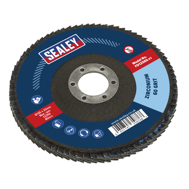 Sealey FD12560 125mm Zirconium Flap Disc 60Grit 22mm Bore