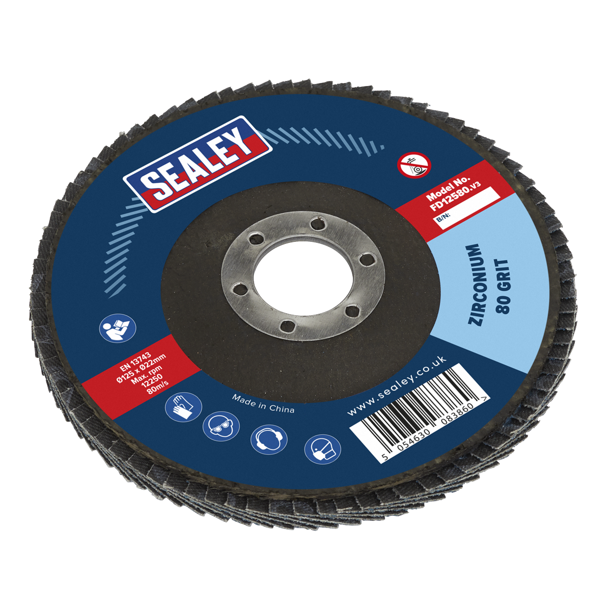 Sealey FD12580 125mm Zirconium Flap Disc 80Grit 22mm Bore