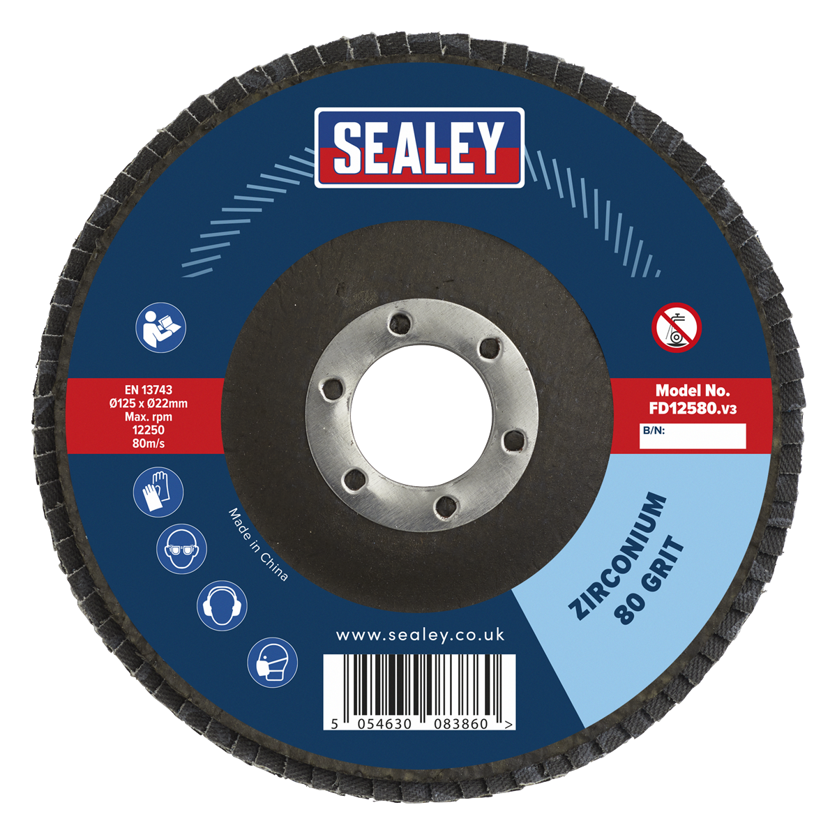 Sealey FD12580 125mm Zirconium Flap Disc 80Grit 22mm Bore - additional view 3