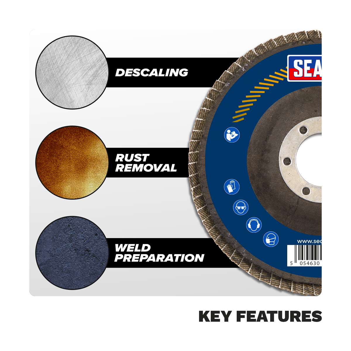 Sealey FD1156010 115mm Zirconium Flap Discs 60Grit 22mm Bore - Pack of 10 - additional view 2