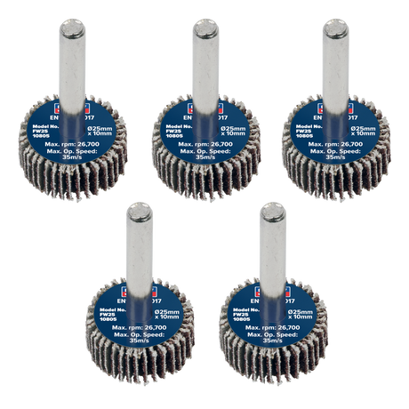 Sealey FW2510805 25 x 10mm Abrasive Flap Wheel with 6mm Shaft 80Grit - Pack of 5