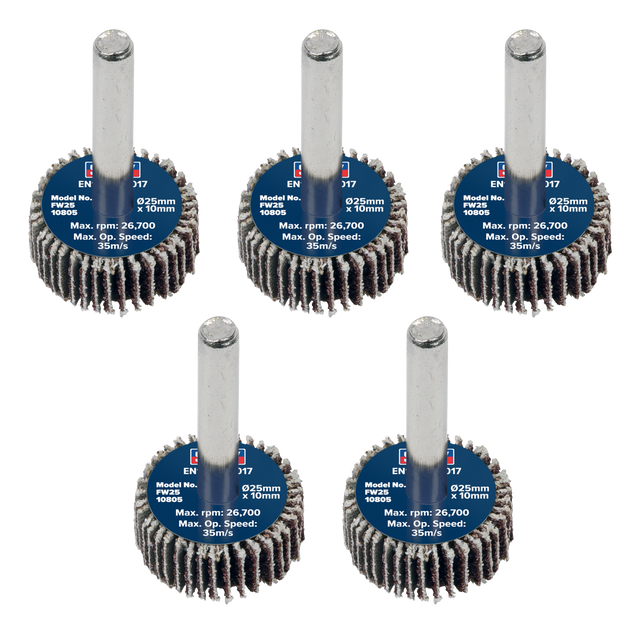 Sealey FW2510805 25 x 10mm Abrasive Flap Wheel with 6mm Shaft 80Grit - Pack of 5
