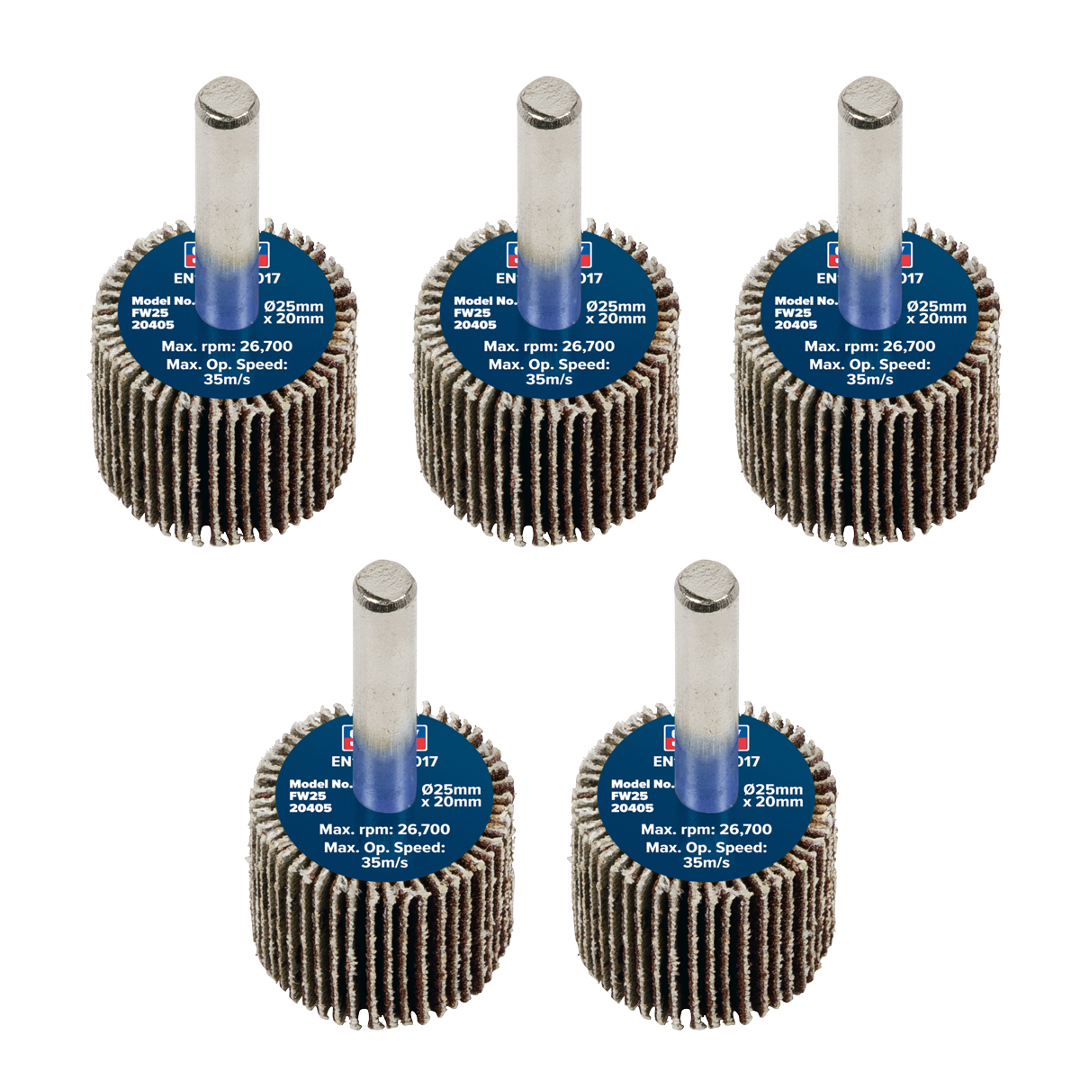Sealey FW2520405 25 x 20mm Abrasive Flap Wheel with 6mm Shaft 40Grit - Pack of 5