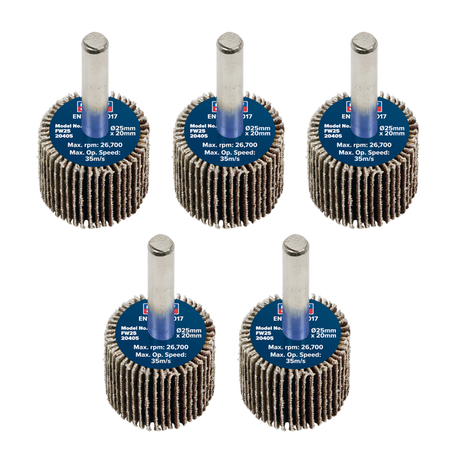 Sealey FW2520405 25 x 20mm Abrasive Flap Wheel with 6mm Shaft 40Grit - Pack of 5