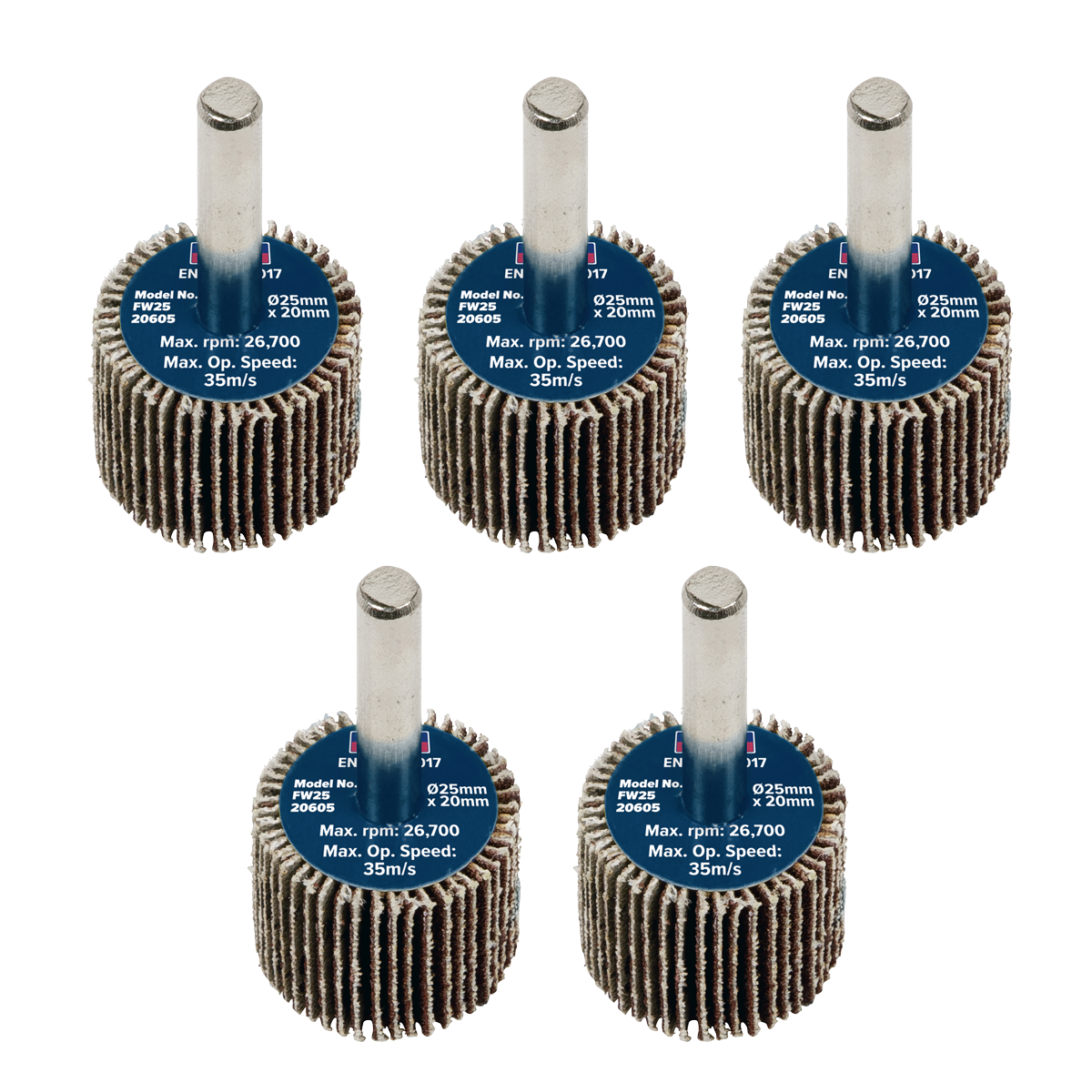 Sealey FW2520605 25 x 20mm Abrasive Flap Wheel with 6mm Shaft 60Grit - Pack of 5