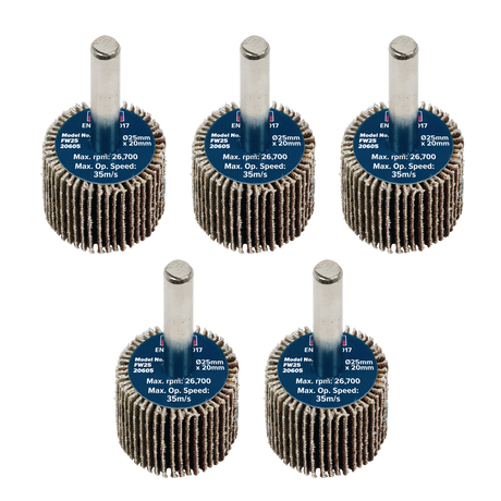 Sealey FW2520605 25 x 20mm Abrasive Flap Wheel with 6mm Shaft 60Grit - Pack of 5