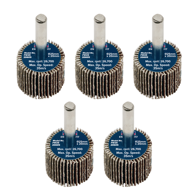 Sealey FW2520605 25 x 20mm Abrasive Flap Wheel with 6mm Shaft 60Grit - Pack of 5