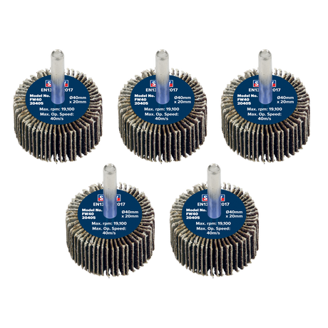 Sealey FW4020405 40 x 20mm Abrasive Flap Wheel with 6mm Shaft 40Grit - Pack of 5