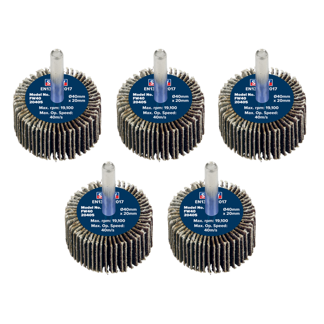 Sealey FW4020405 40 x 20mm Abrasive Flap Wheel with 6mm Shaft 40Grit - Pack of 5