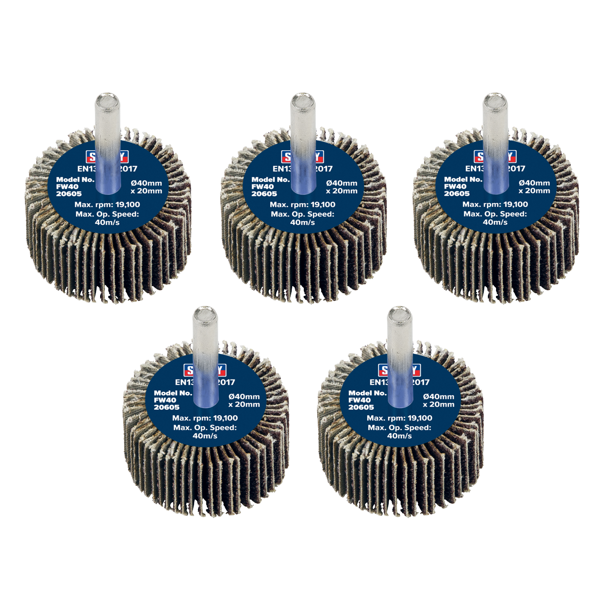 Sealey FW4020605 40 x 20mm Abrasive Flap Wheel with 6mm Shaft 60Grit - Pack of 5