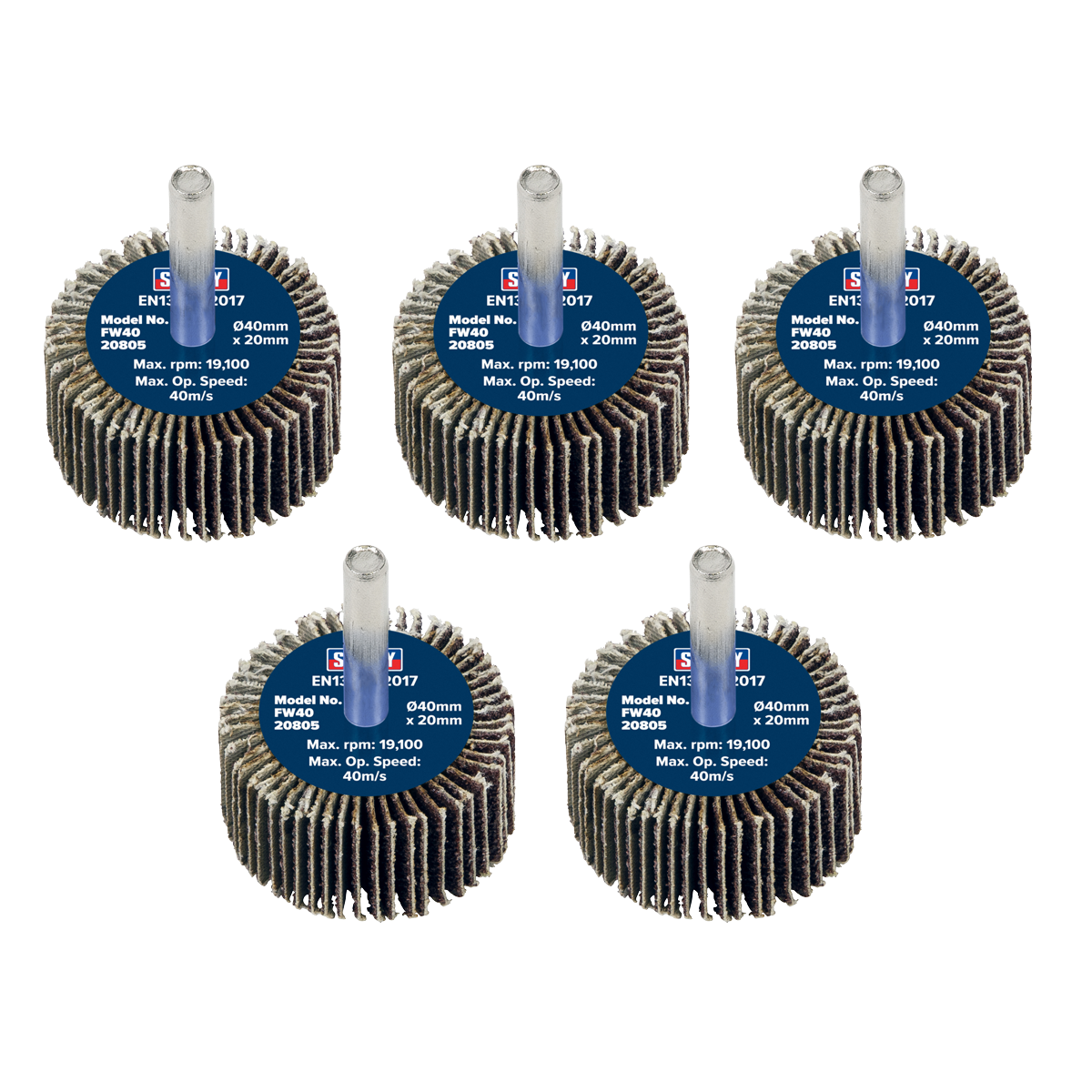 Sealey FW4020805 40 x 20mm Abrasive Flap Wheel with 6mm Shaft 80Grit - Pack of 5