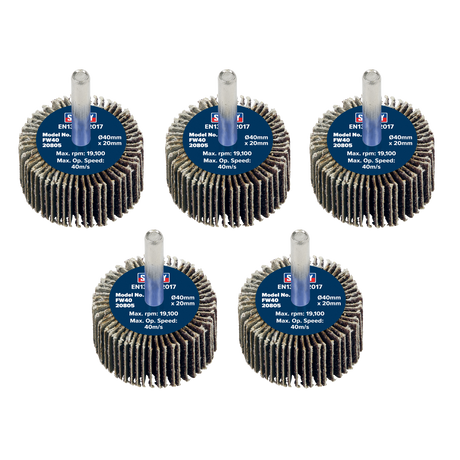 Sealey FW4020805 40 x 20mm Abrasive Flap Wheel with 6mm Shaft 80Grit - Pack of 5