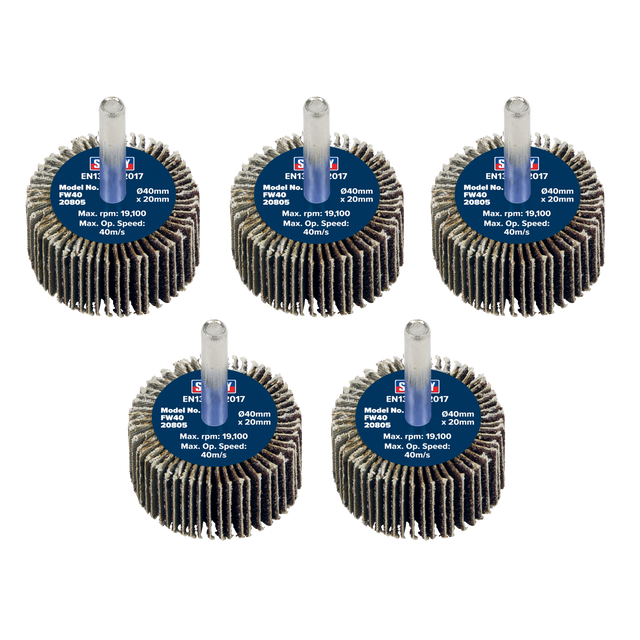 Sealey FW4020805 40 x 20mm Abrasive Flap Wheel with 6mm Shaft 80Grit - Pack of 5