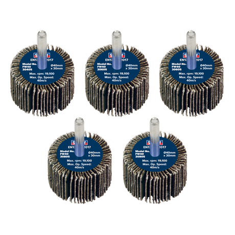 Sealey FW4030ASS 40 x 30mm Abrasive Flap Wheel with 6mm Shaft Assorted Grit - Pack of 5