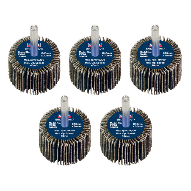 Sealey FW4030ASS 40 x 30mm Abrasive Flap Wheel with 6mm Shaft Assorted Grit - Pack of 5