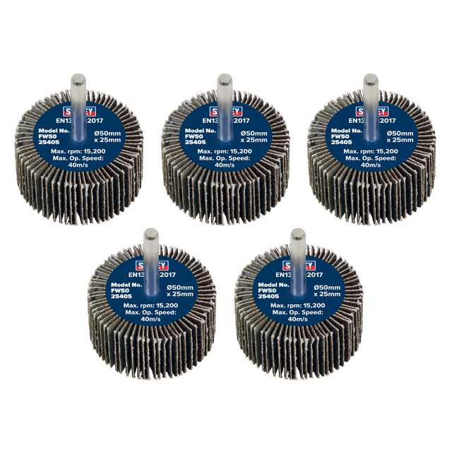 Sealey FW5025405 50 x 25mm Abrasive Flap Wheel with 6mm Shaft 40Grit - Pack of 5