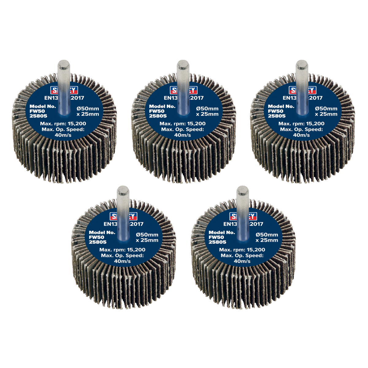 Sealey FW5025805 50 x 25mm Abrasive Flap Wheel with 6mm Shaft 80Grit - Pack of 5