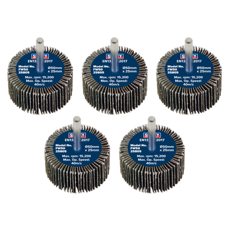 Sealey FW5025805 50 x 25mm Abrasive Flap Wheel with 6mm Shaft 80Grit - Pack of 5