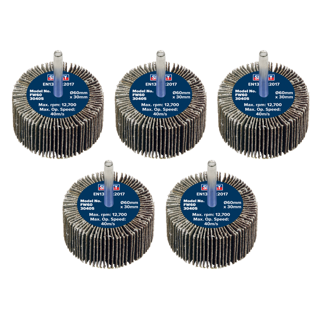 Sealey FW6030405 60 x 30mm Abrasive Flap Wheel with 6mm Shaft 40Grit - Pack of 5